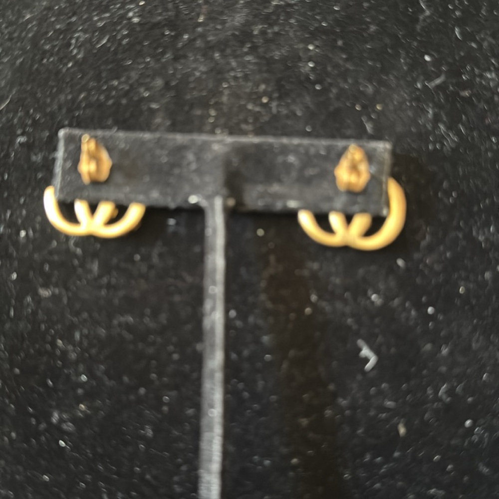 Gucci Gold Double G Crystal Stud Earrings signed in back - Picture 4 of 4